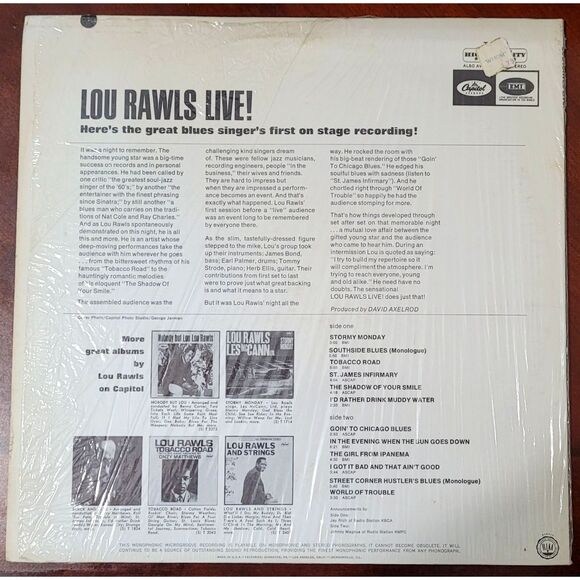 Lou Rawls LP - Live! - Capitol T-2459 Mono VG+/VG Soul '66 - Picture 2 of 4